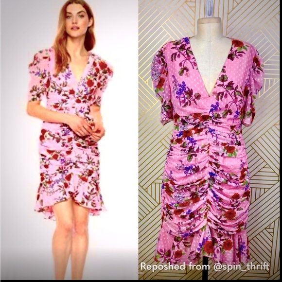 Keepsake Need You Now Floral Ruched Dress  Pink Multi Size US Large - Picture 5 of 15